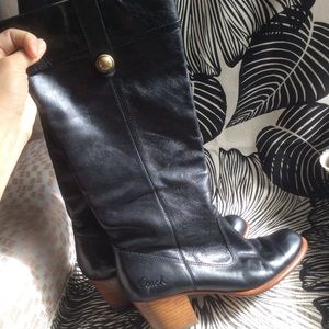 Black leather Coach boots